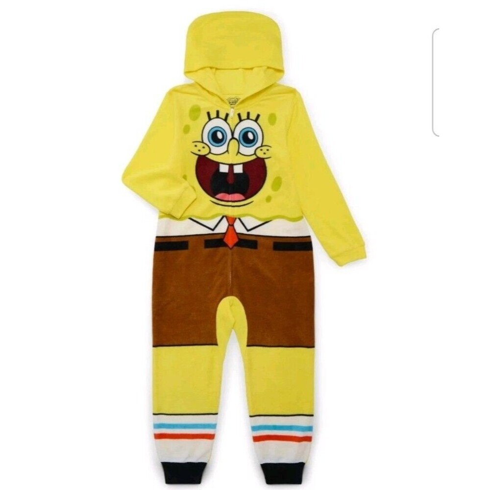 Spongebob Pajama Boys Size Large 10-12 Hooded Full Zip